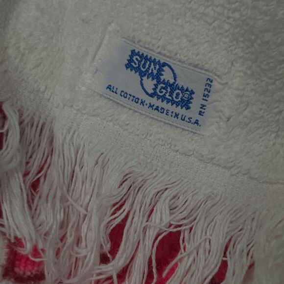 Vintage 60s Sun Glow Fuchsia Pink Orange Floral Bath Towel Set Pair Made in USA - Picture 10 of 13